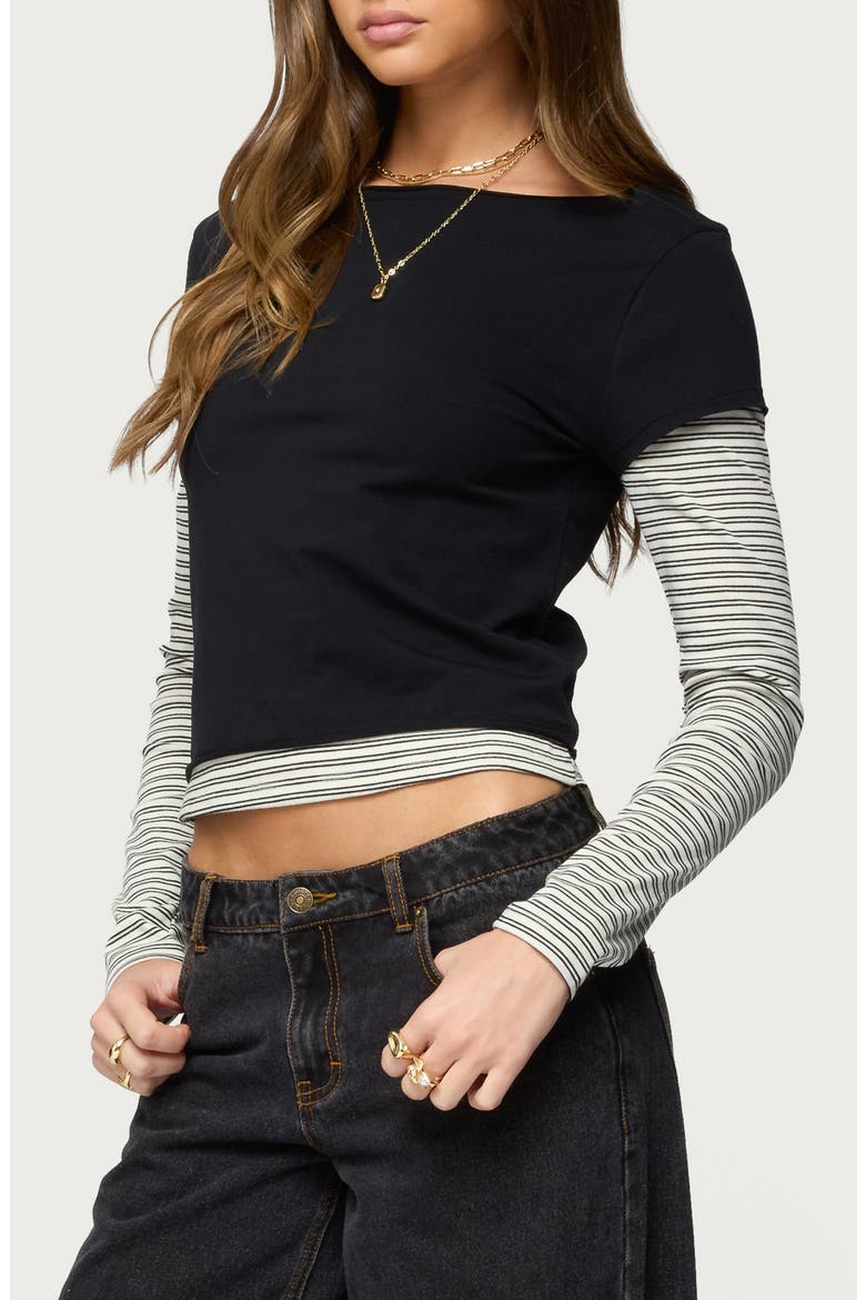 Layered Long Sleeve T-Shirt, Alternate, color, BLACK
