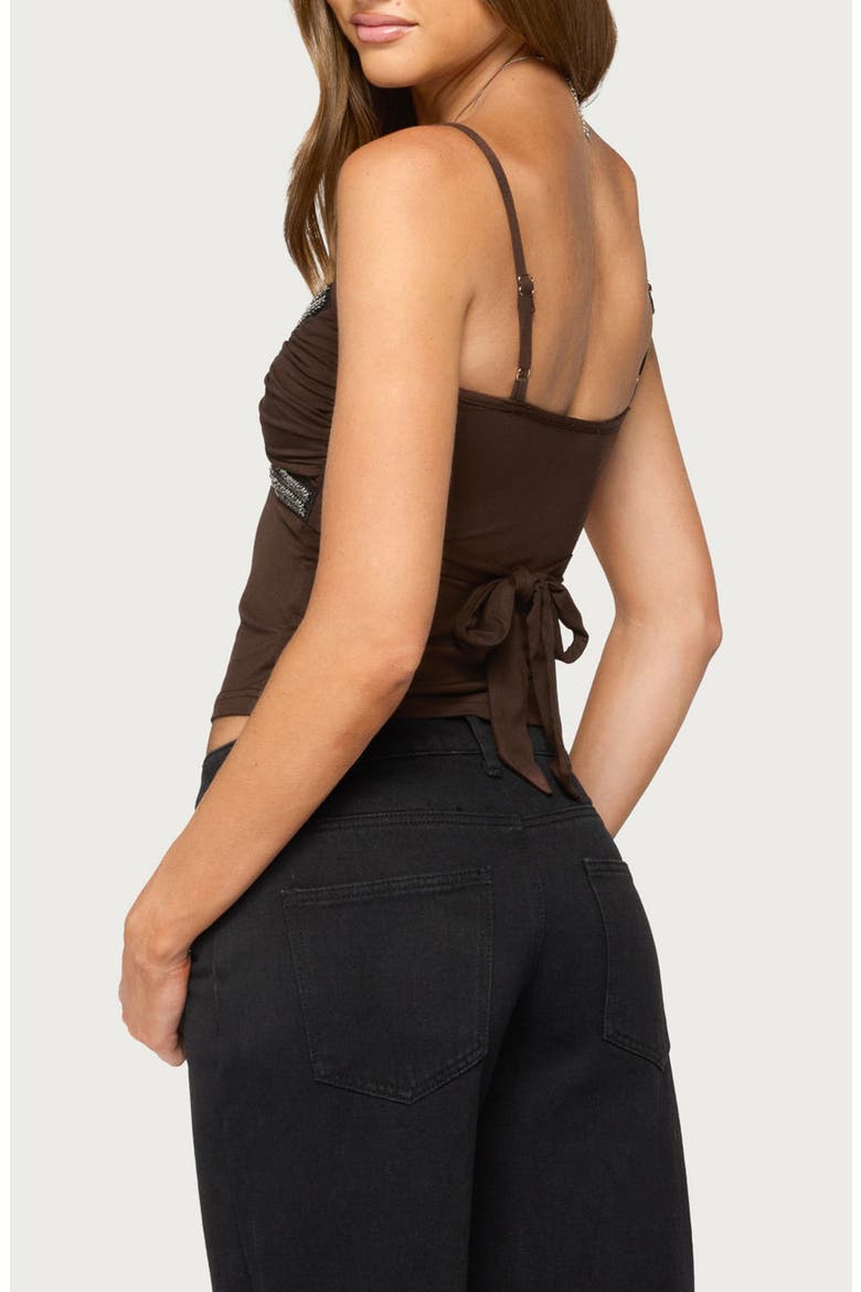 Aika Beaded Ruched Tank Top, Alternate, color, BROWN