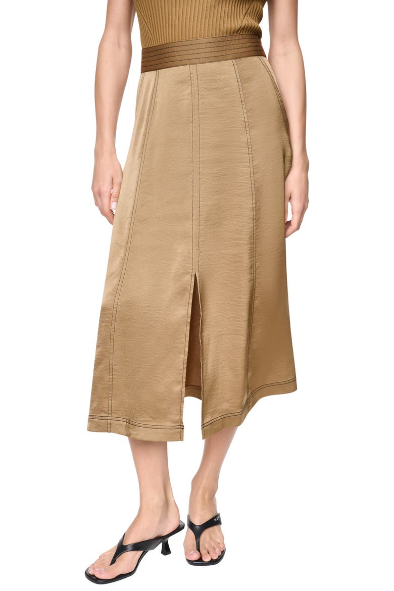 Satin Midi Skirt, Main, color, DUNE/ BLACK