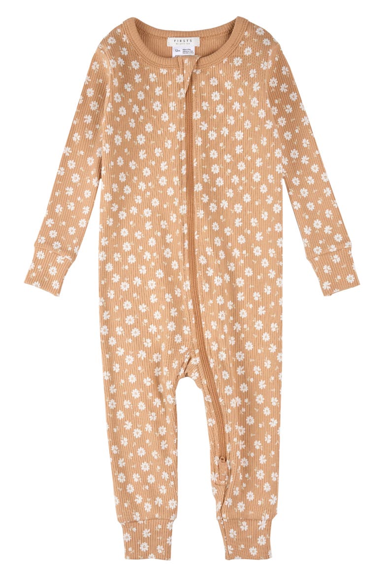 Floral Cotton Rib Fitted One-Piece Pajamas, Main, color, SPICE