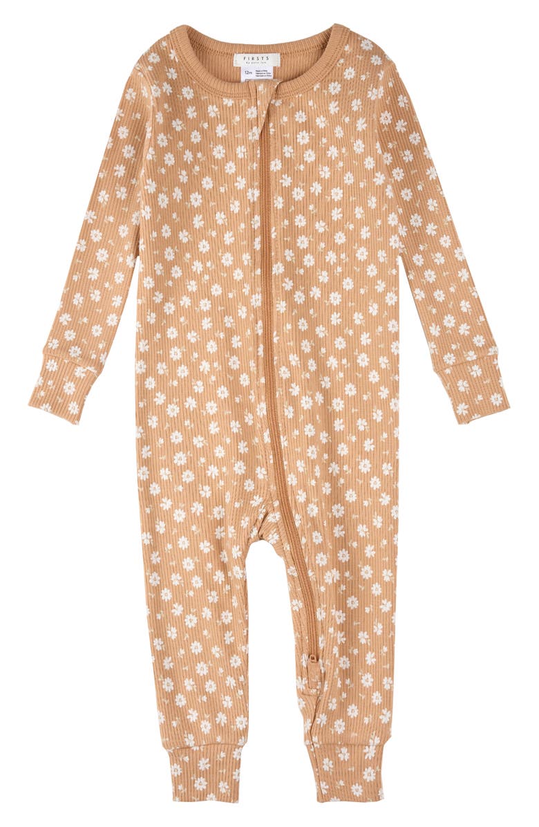 Floral Cotton Rib Fitted One-Piece Pajamas