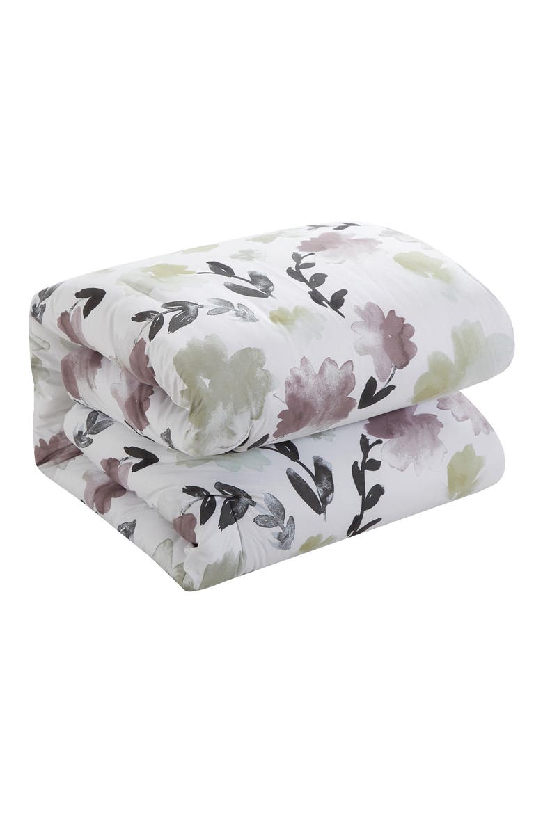 Devon Painted Watercolor Floral 3-Piece Comforter Set - Twin Size, Alternate, color, GREEN
