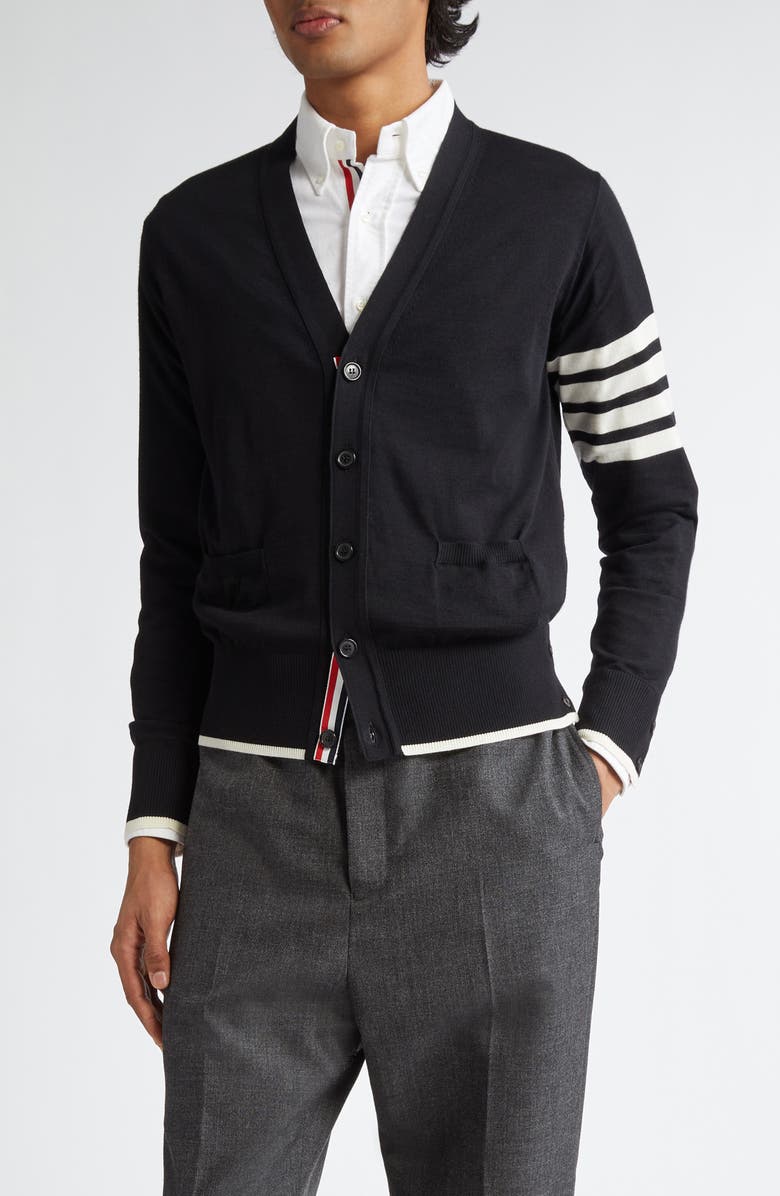 Thom Browne Virgin Wool Cardigan, Main, color, Black
