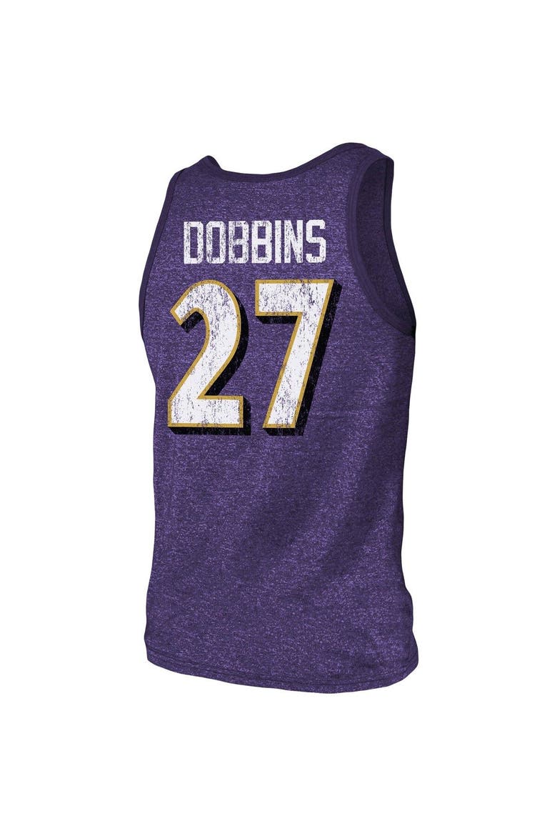 Men's Majestic Threads J.K. Dobbins Heathered Purple Baltimore Ravens Name & Number Tri-Blend Tank Top, Alternate, color, Purple