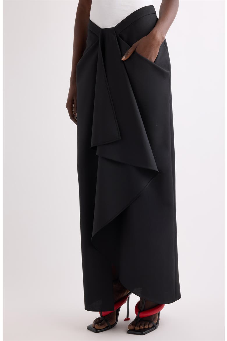 Draped Wool & Mohair Column Skirt, Alternate, color, BLACK