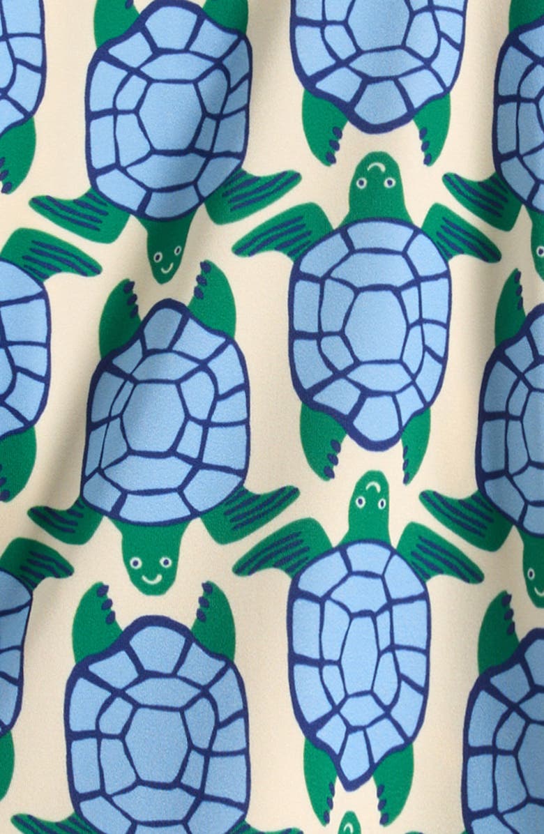 Mini Boden Turtle Print Rash Guard & Swim Trunks Set, Alternate, color, Blue Geo Turtles