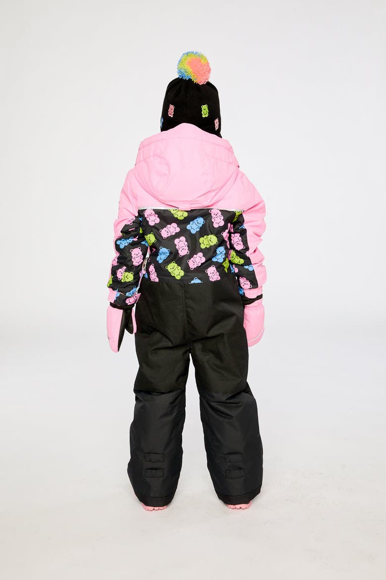 Play Gummy Bear Hood & Expandable Sleeve One Piece Snowsuit, Alternate, color, Black Gummy Bear Print