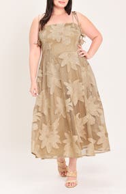 FLYING TOMATO Mesh Appliqué Midi Dress