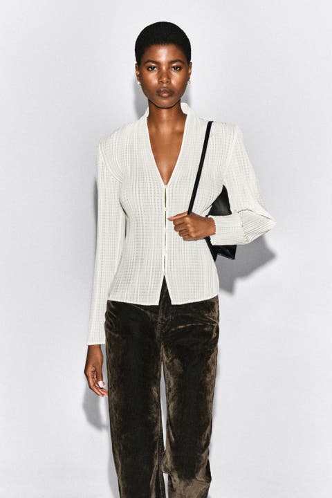 Pleated Jacquard Cardigan