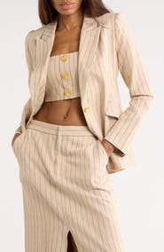 L'AGENCE Chamberlain Pinstripe Linen Blend Blazer