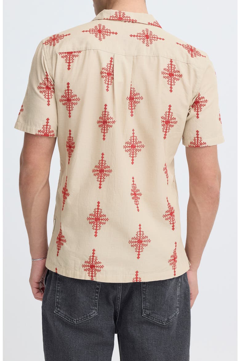 Leopold Geo Embroidered Cotton Camp Shirt, Alternate, color, PLAZA TAUPE