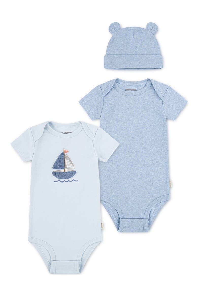 2-Pack Bodysuits & Cap Set, Main, color, HUGGIES BALLAD BLUE