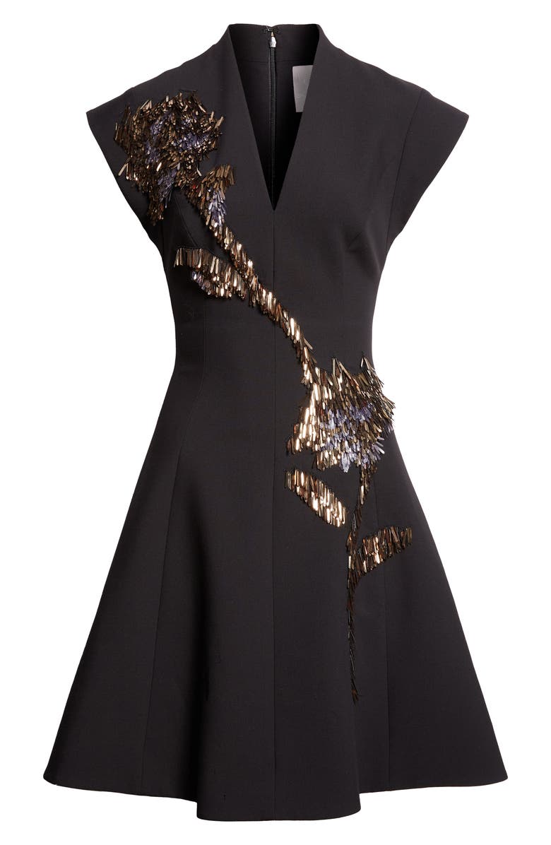 Lela Rose Fishing Lures Embroidered Fit & Flare Cocktail Dress, Alternate, color, Black