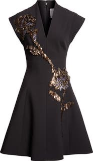 Lela Rose Fishing Lures Embroidered Fit 
Flare Cocktail Dress