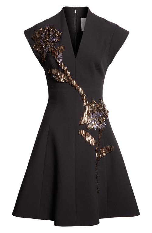 Lela Rose Fishing Lures Embroidered Fit & Flare Cocktail Dress In Black