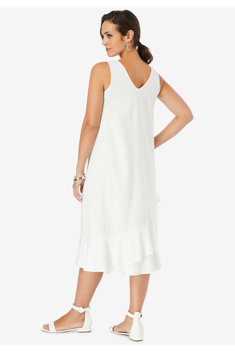 Linen Flounce Dress, Alternate, color, WHITE