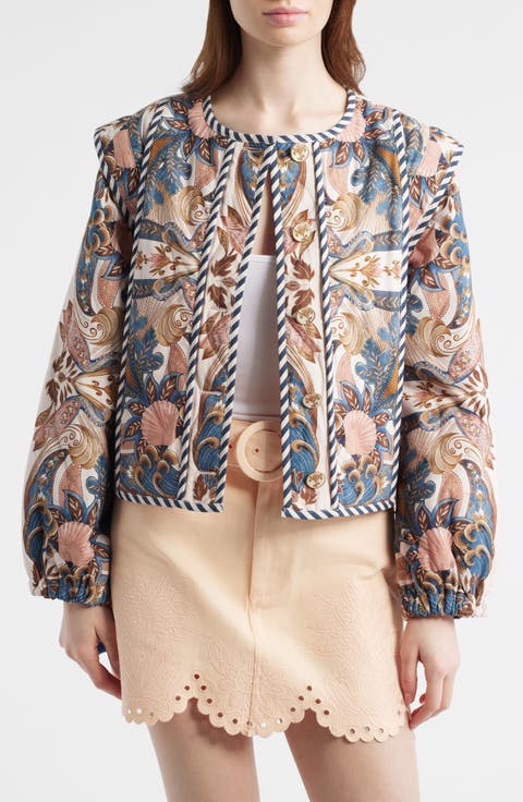 Sea Garden Print Button Front Jacket