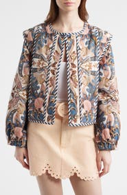FARM Rio Sea Garden Print Button Front Jacket