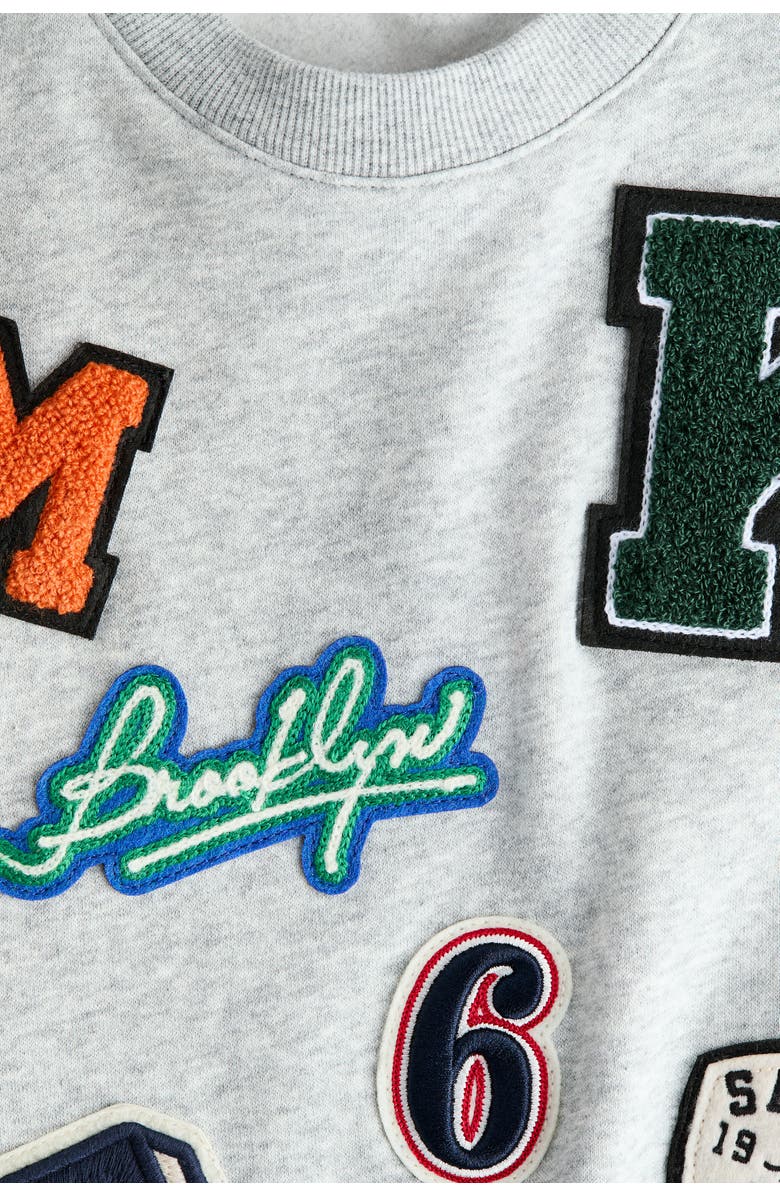 H&M Appliquéd Brushed-inside Sweatshirt, Alternate, color, Light Gray Melange/Patches