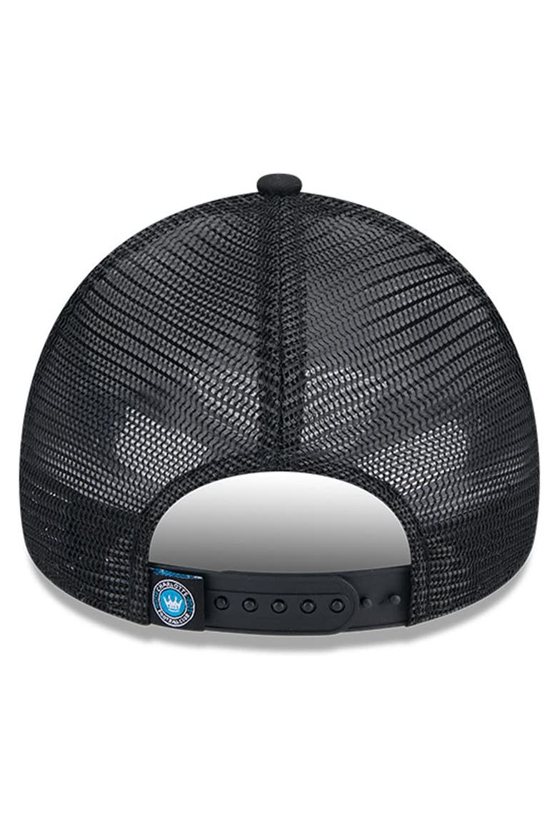 Women's New Era White/Black Charlotte FC Throwback A-Frame Trucker 9FORTY Snapback Hat, Alternate, color, Black