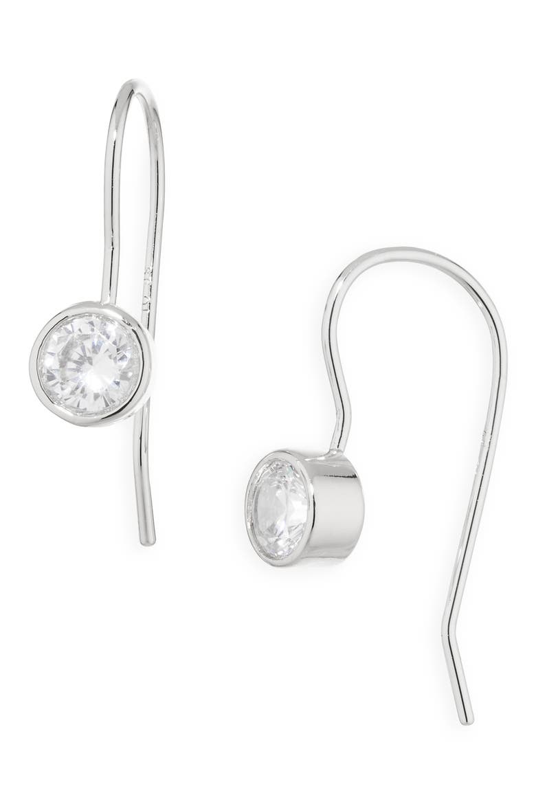 Elspeth Bezel Set CZ Drop Earrings, Main, color, SILVER