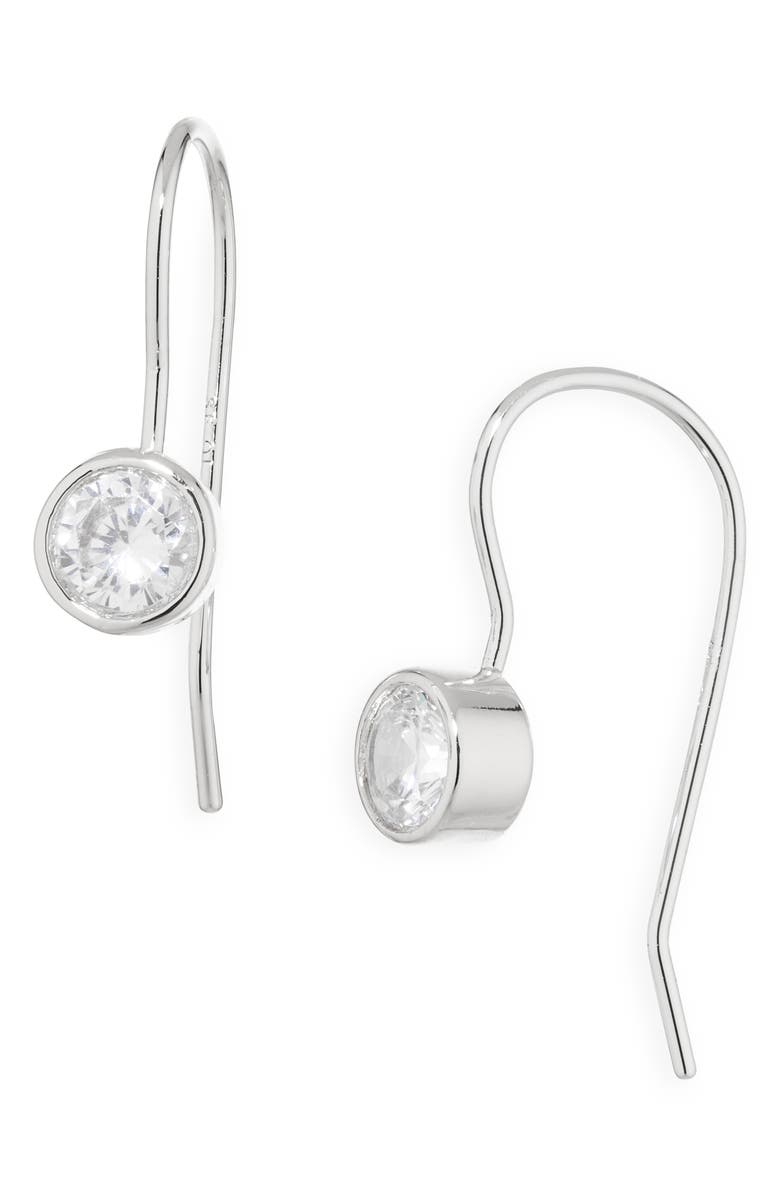 Sterling Forever Elspeth Bezel Set CZ Drop Earrings, Main, color, Silver
