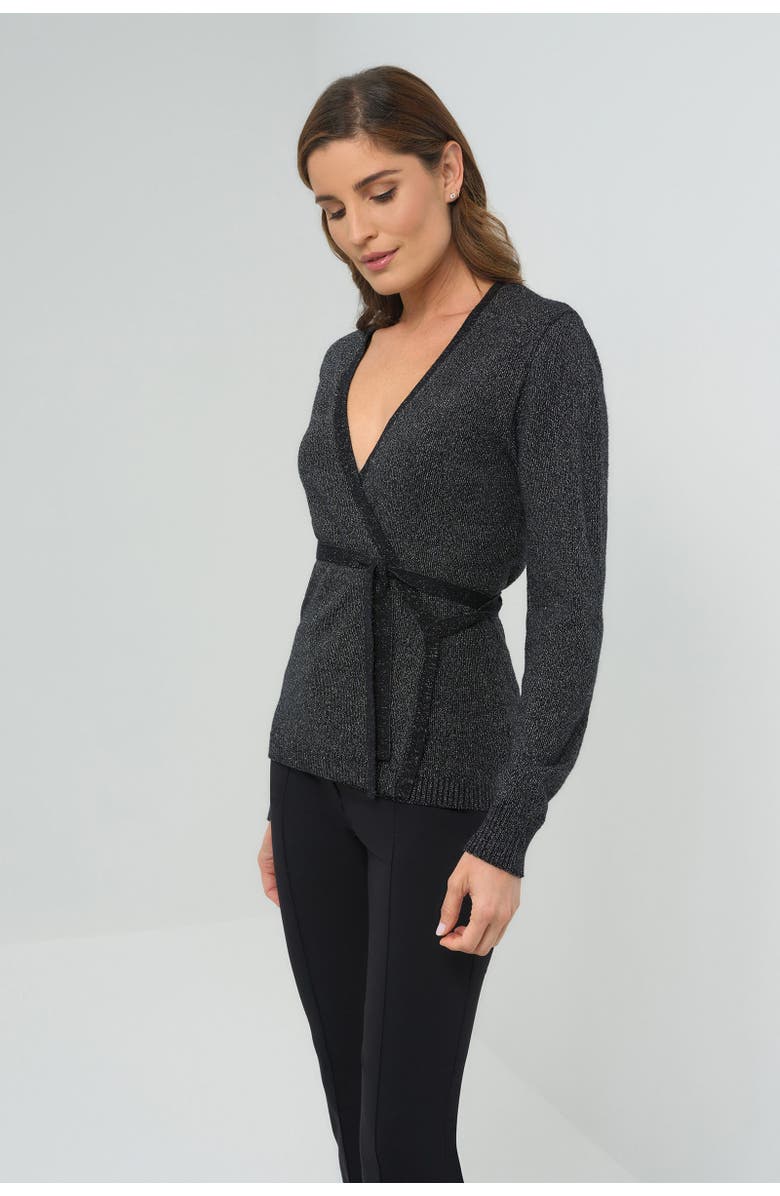 Anatomie Christa Wrap Sweater with Tie Waist, Alternate, color, Black/Silver Sparkle
