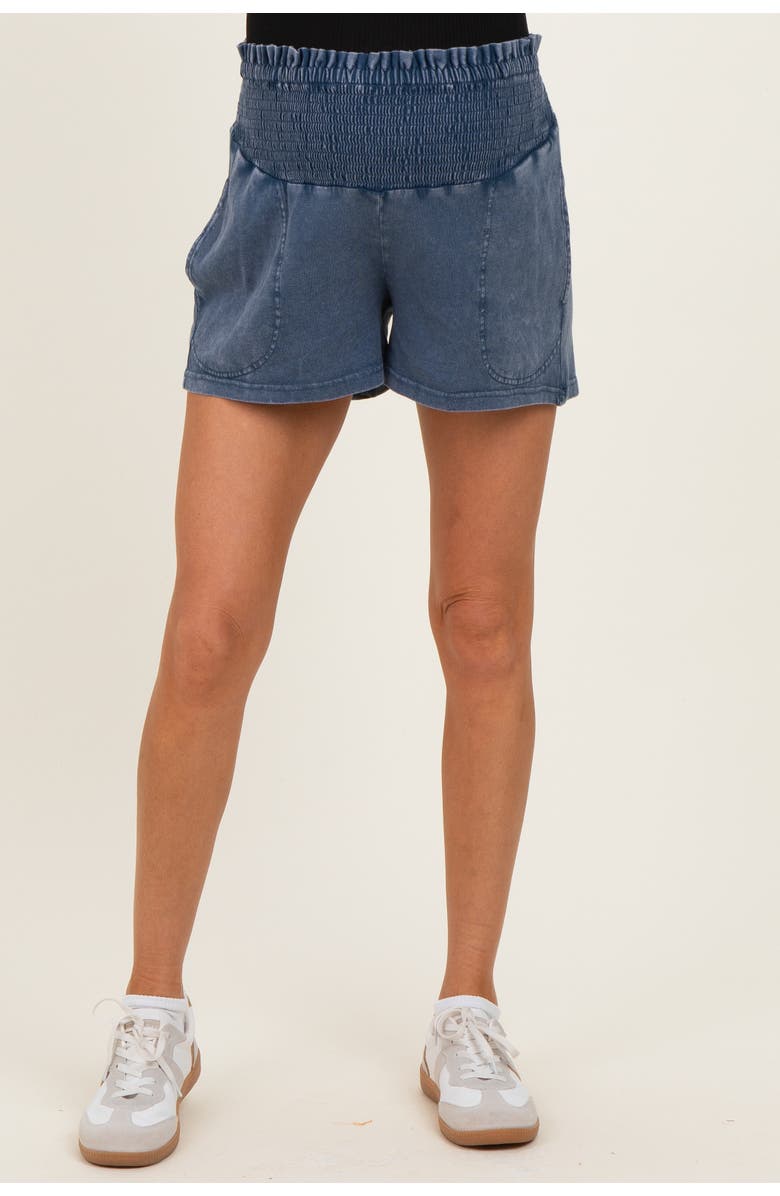 PinkBlush Smocked Waist Mineral Wash Shorts, Alternate, color, Navy Blue