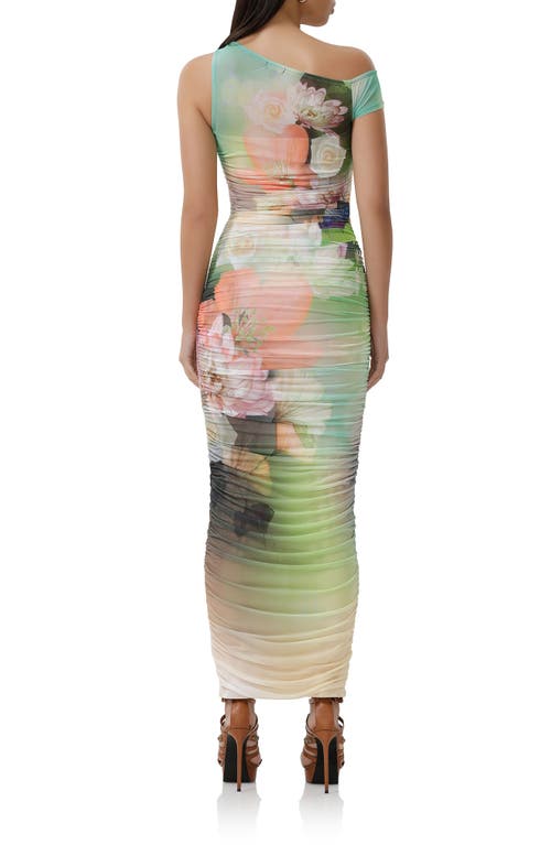 AFRM AFRM BIONA FLORAL ONE-SHOULDER RUCHED MESH MAXI DRESS