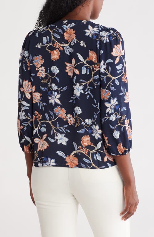 Cece Front Tie Long Sleeve Top In Blue