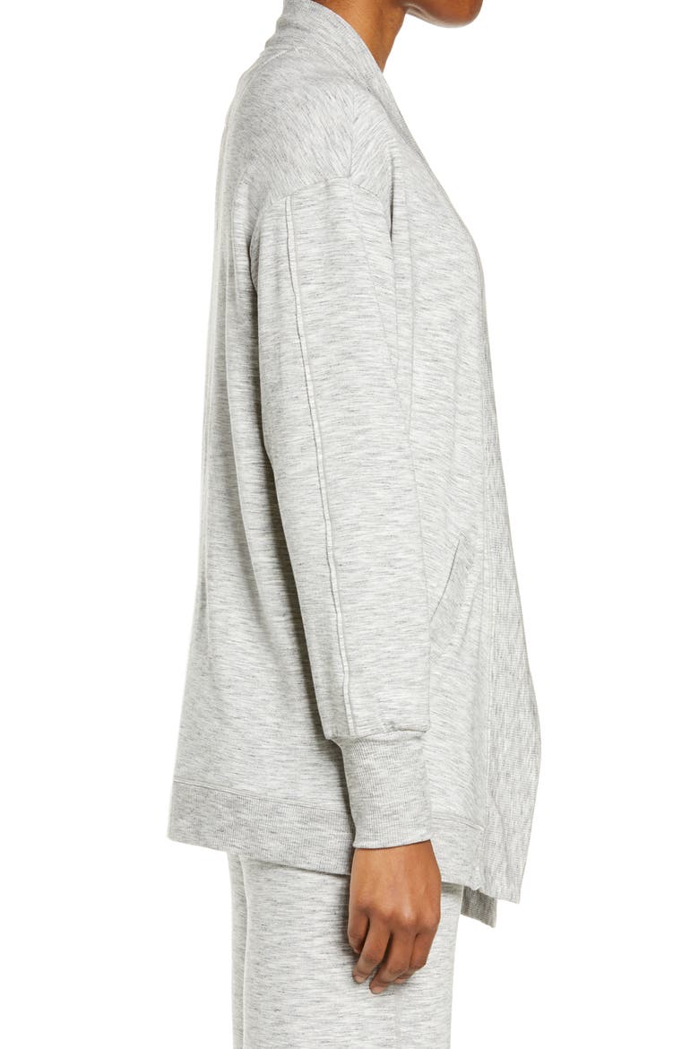 Peaceful Fleece Open Front Cardigan, Alternate, color, GREY LIGHT HEATHER