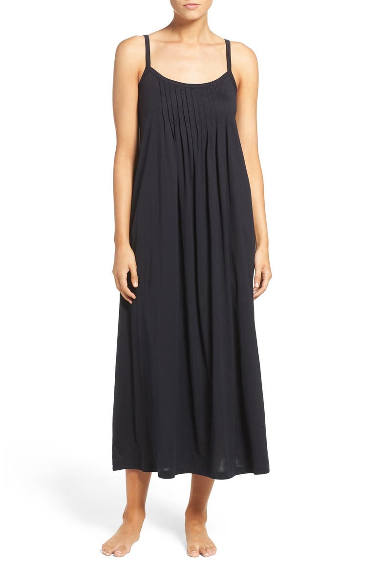 Juliet Pleat Neck Cotton Nightgown, Main, color, BLACK