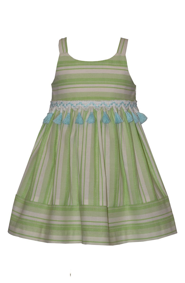 Iris & Ivy Kids' Tassel Trim Stripe Sundress, Main, color, Green