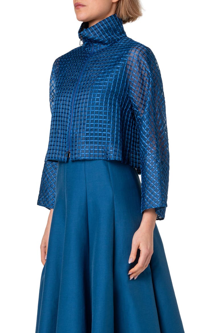 Mimi Check Embroidered Silk Blend Organza Crop Jacket, Alternate, color, MEDIUM DENIM