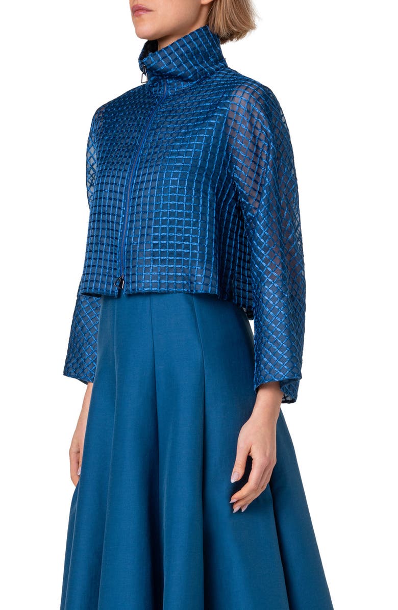 Akris Mimi Check Embroidered Silk Blend Organza Crop Jacket, Alternate, color, 