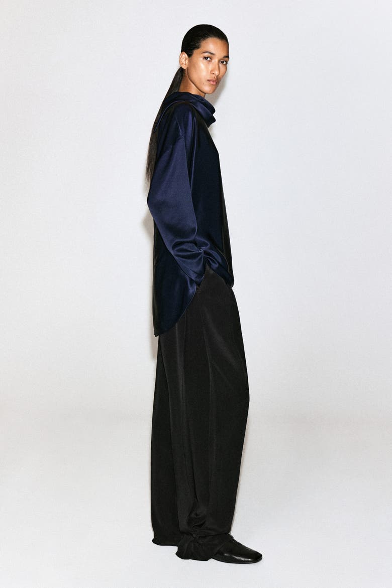 Cowl-neck Satin Blouse, Alternate, color, MIDNIGHT BLUE