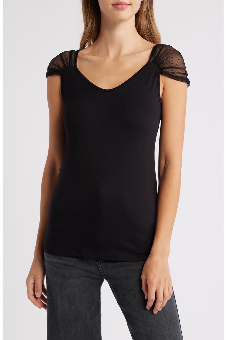 Mesh Dot Top, Main, color, BLACK