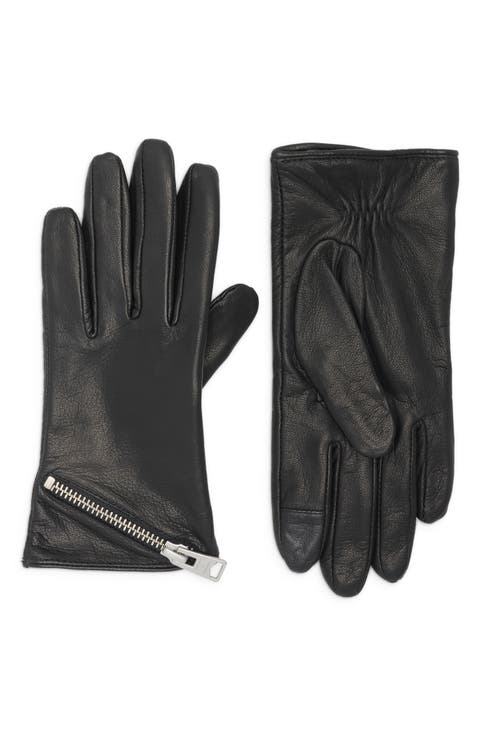 Asymmetrical Zip Leather Gloves