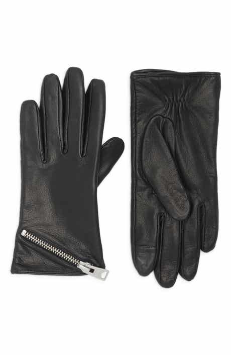 AllSaints Asymmetrical Zip Leather Gloves
