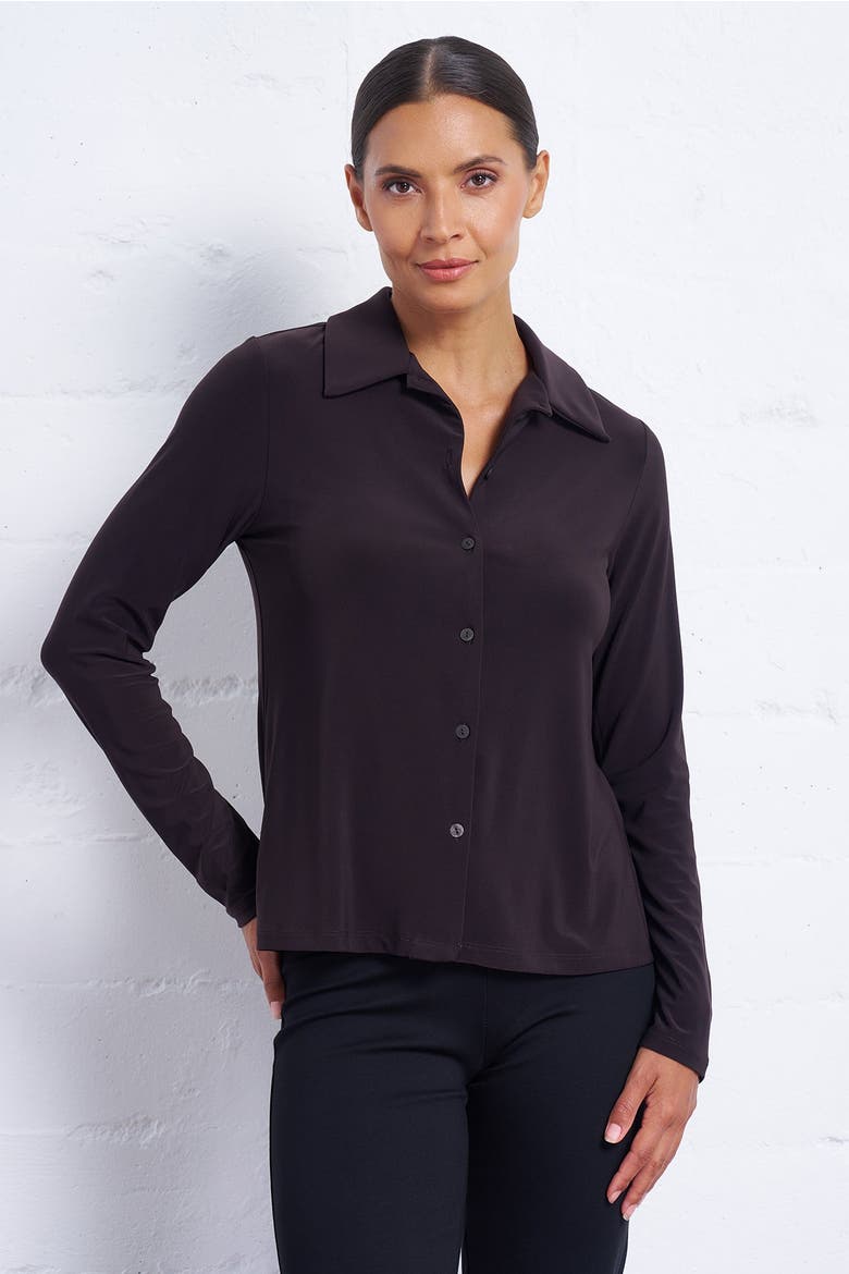 Luxe Stretch Jersey Button-Up, Main, color, Espresso