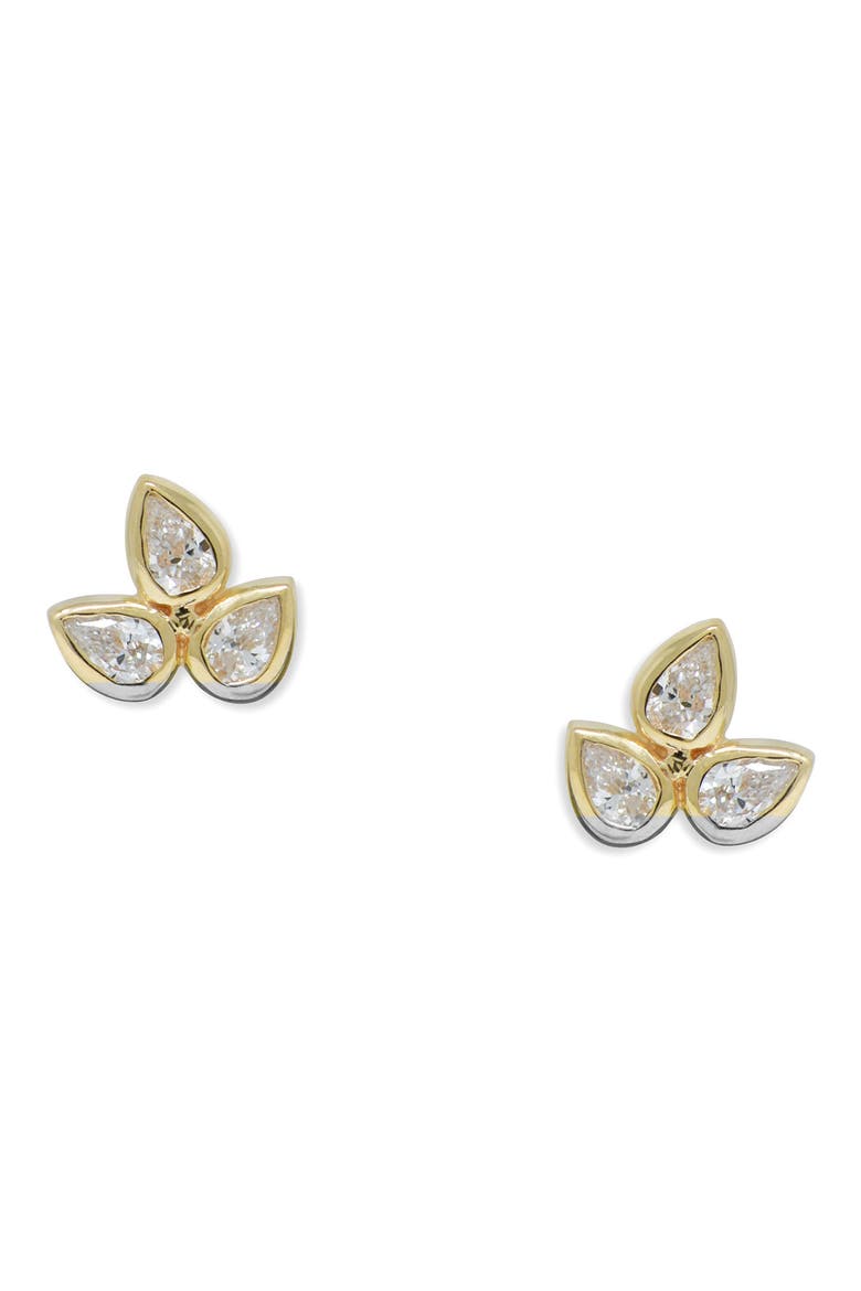 Bouquet Mini Diamond Fleur-de-Lis Stud Earrings, Main, color, 14K YELLOW GOLD/ DIAMOND