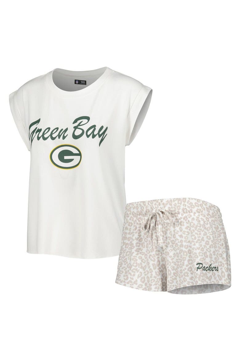 Women's Concepts Sport White/Cream Green Bay Packers Montana Knit T-Shirt & Shorts Sleep Set, Main, color, White