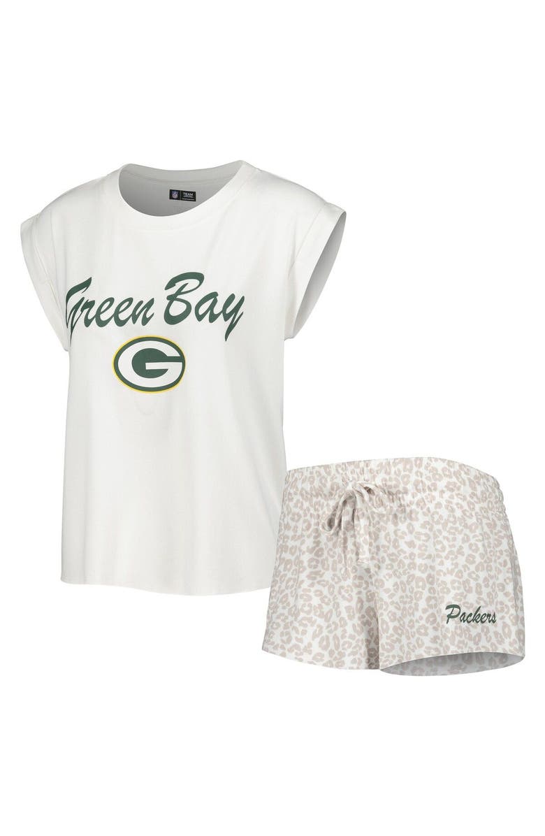 CONCEPTS SPORT Women's Concepts Sport White/Cream Green Bay Packers Montana Knit T-Shirt & Shorts Sleep Set, Main, color, 