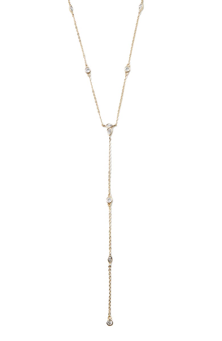 Argento Vivo Sterling Silver Cubic Zirconia Station Y-Necklace, Main, color, Gold