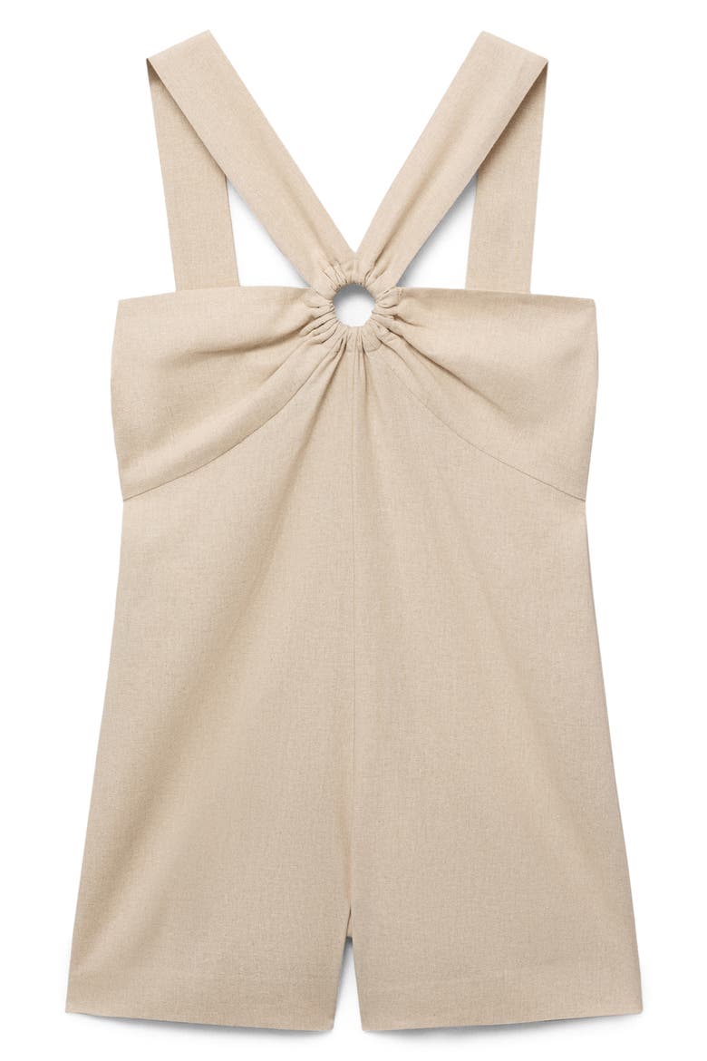 Hoop Detail Linen Blend Romper, Alternate, color, SAND