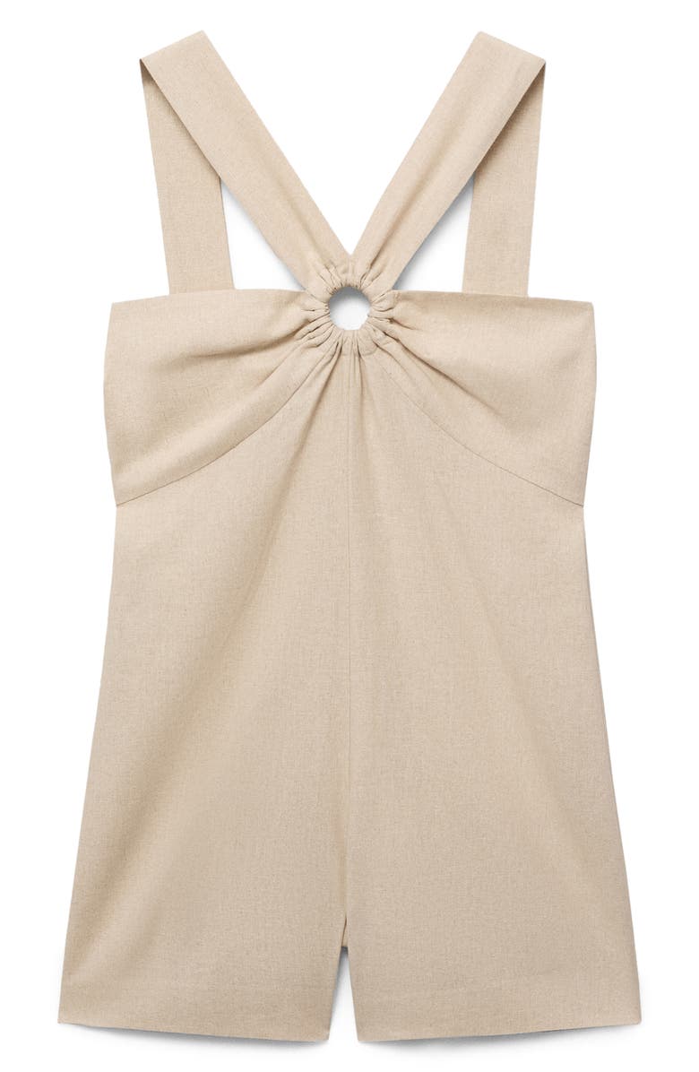MANGO Hoop Detail Linen Blend Romper, Alternate, color, Sand