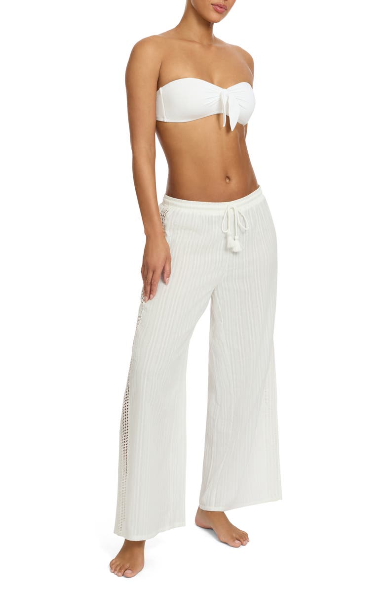Robin Piccone Marina Ladder Stitch Embroidered Cotton Cover-Up Pants, Main, color, White