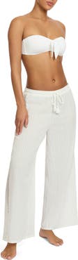 Robin Piccone Marina Ladder Stitch Embroidered Cotton Cover-Up Pants