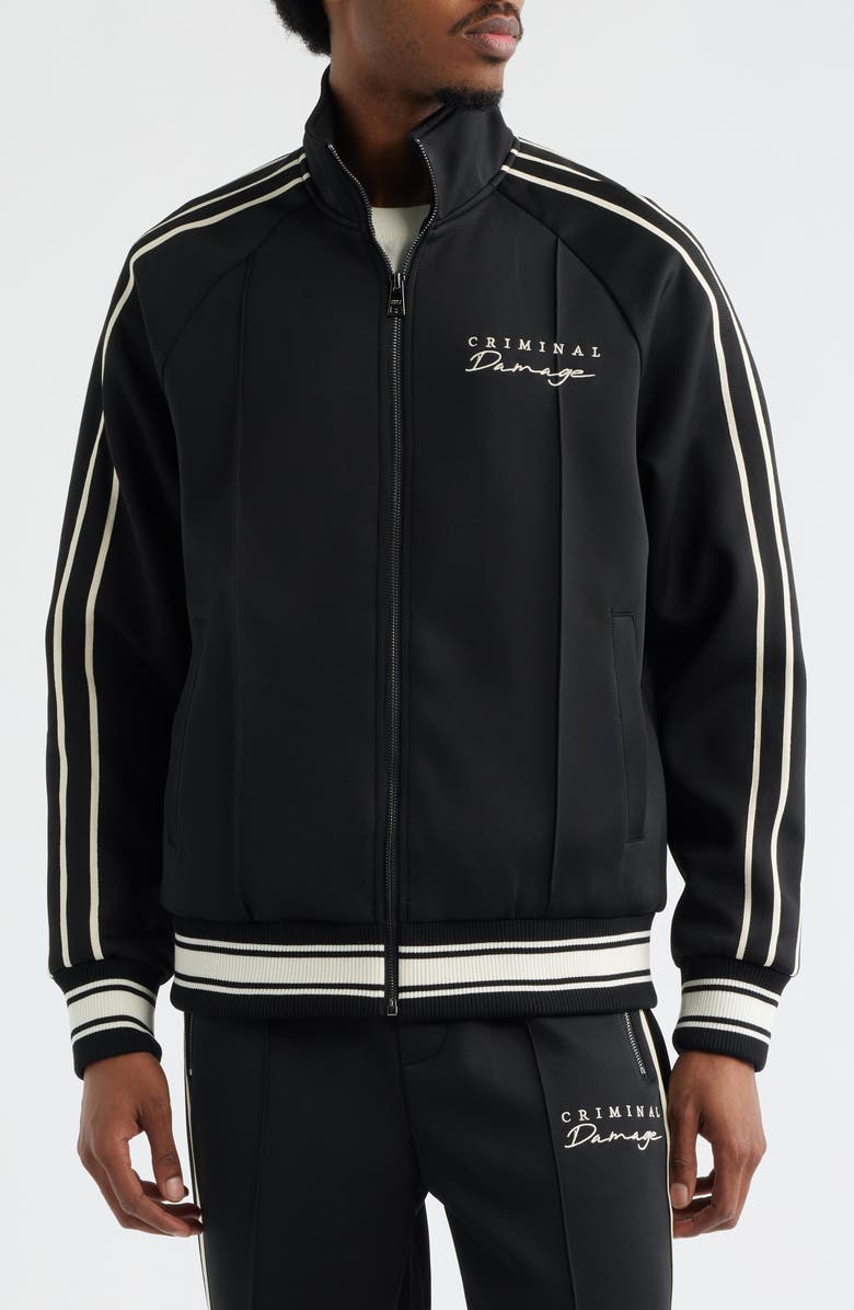 CRIMINAL DAMAGE Dragon Embroidered Track Jacket, Alternate, color, Black/ Ecru