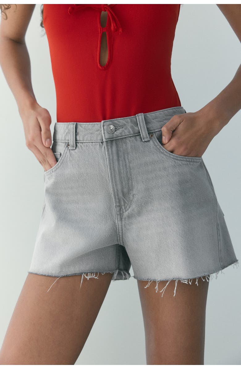 H&M Raw-edge Denim Shorts, Alternate, color, Light Gray